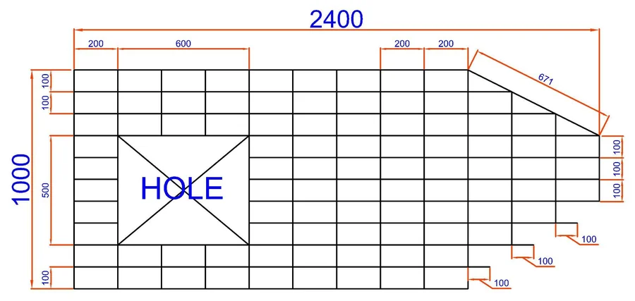 Contoh desain wiremesh custom Halarag 2400 × 1000 mm dengan lubang (hole) di tengah lembar