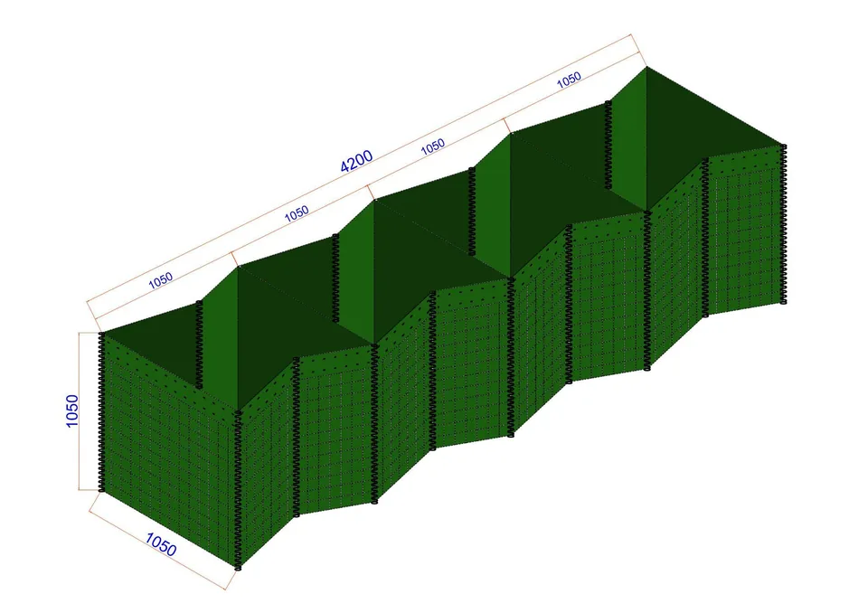 Diagram rangkaian 4 segmen Wiremesh Defensive Barrier Halarag sepanjang 4200 mm